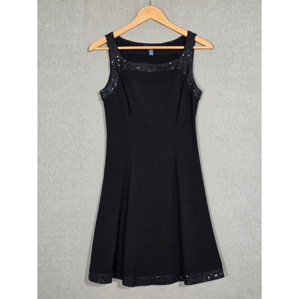 Chaps Women's Black Sleeveless Sequin Trim Fit & Flare Cocktail Dress S